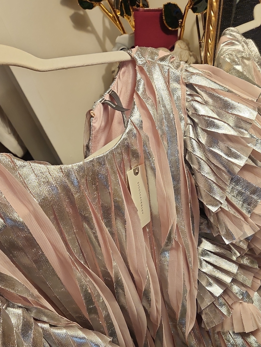 Anthro Pleated Pink Foil Top - Picture 7 of 7